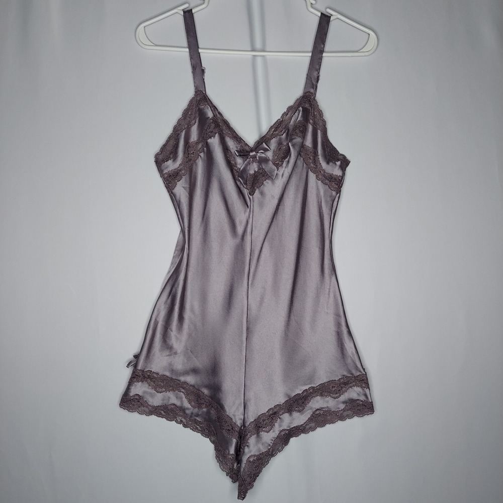Victoria's Secret Angels Romper Women Small Purple Satin Lace Adjustable V-Neck